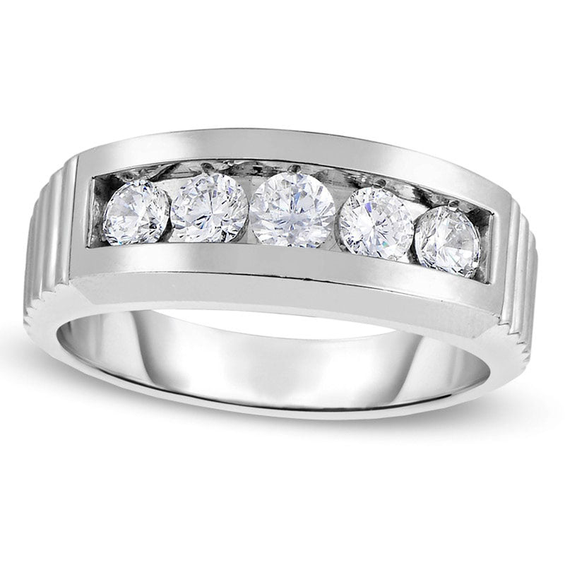 Image of ID 1 Men's 10 CT TW Natural Diamond Five Stone Anniversary Band in Solid 14K White Gold