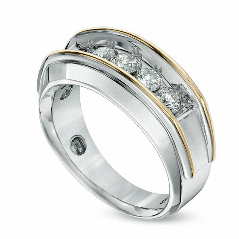 Image of ID 1 Men's 10 CT TW Natural Diamond Five Stone Band in Solid 10K Two-Tone Gold - Size 105
