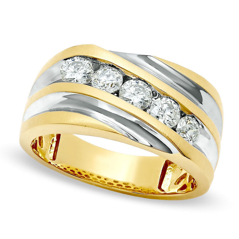 Image of ID 1 Men's 10 CT TW Natural Diamond Five Stone Slant Band in Solid 14K Gold