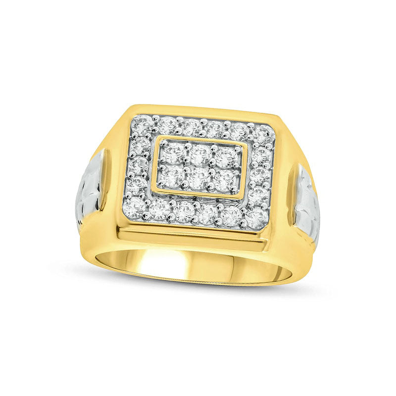 Image of ID 1 Men's 10 CT TW Natural Diamond Frame Rectangle Signet Ring in Solid 10K Two-Tone Gold