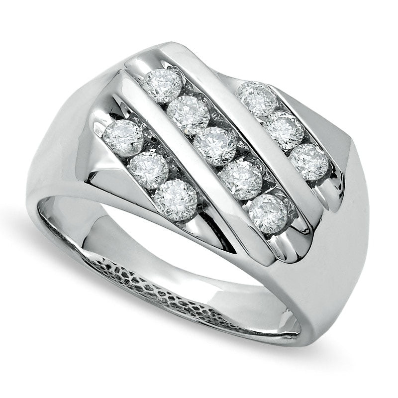 Image of ID 1 Men's 10 CT TW Natural Diamond Slant Band in Solid 14K White Gold