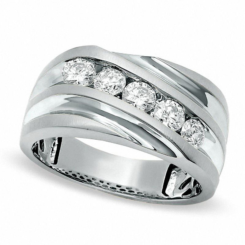 Image of ID 1 Men's 10 CT TW Natural Diamond Slant Wedding Band in Solid 14K White Gold