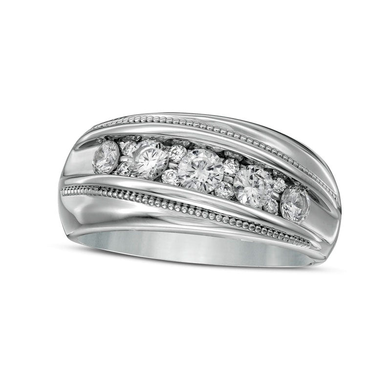 Image of ID 1 Men's 10 CT TW Natural Diamond Slanted Wedding Band in Solid 10K White Gold