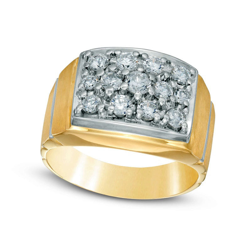 Image of ID 1 Men's 10 CT TW Natural Diamond Square Cluster Comfort Fit Ring in Solid 10K Yellow Gold