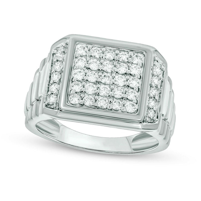 Image of ID 1 Men's 10 CT TW Natural Diamond Square-Top Ribbed Shank Ring in Solid 10K White Gold