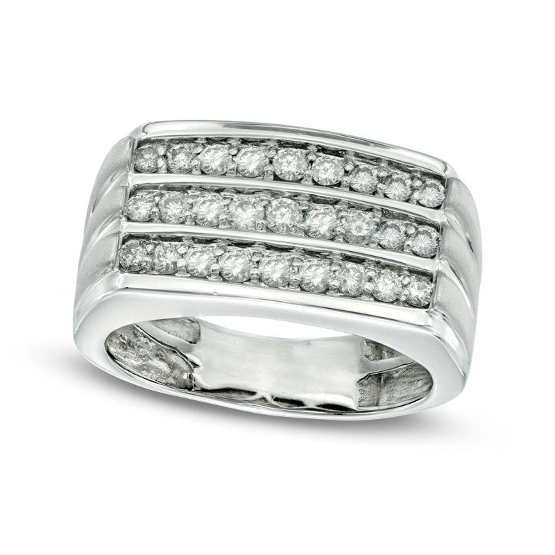 Image of ID 1 Men's 10 CT TW Natural Diamond Three Row Anniversary Ring in Solid 10K White Gold