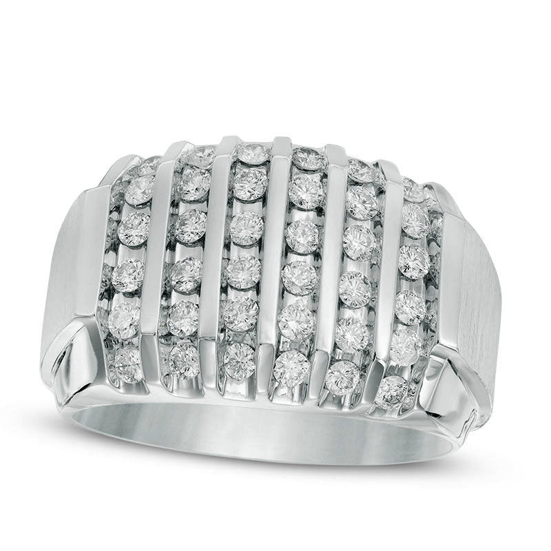 Image of ID 1 Men's 10 CT TW Natural Diamond Vertical Multi-Row Ring in Solid 10K White Gold