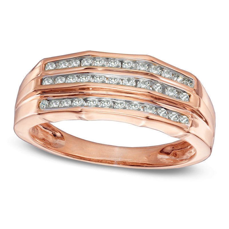 Image of ID 1 Men's 10 CT TW Natural Diamond Wedding Band in Solid 10K Rose Gold