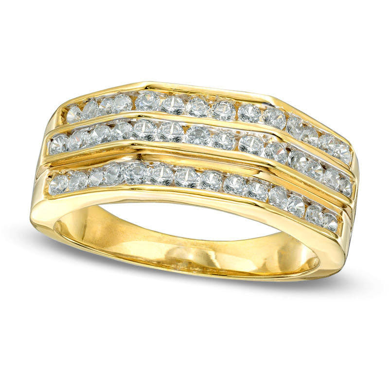 Image of ID 1 Men's 10 CT TW Natural Diamond Wedding Band in Solid 10K Yellow Gold