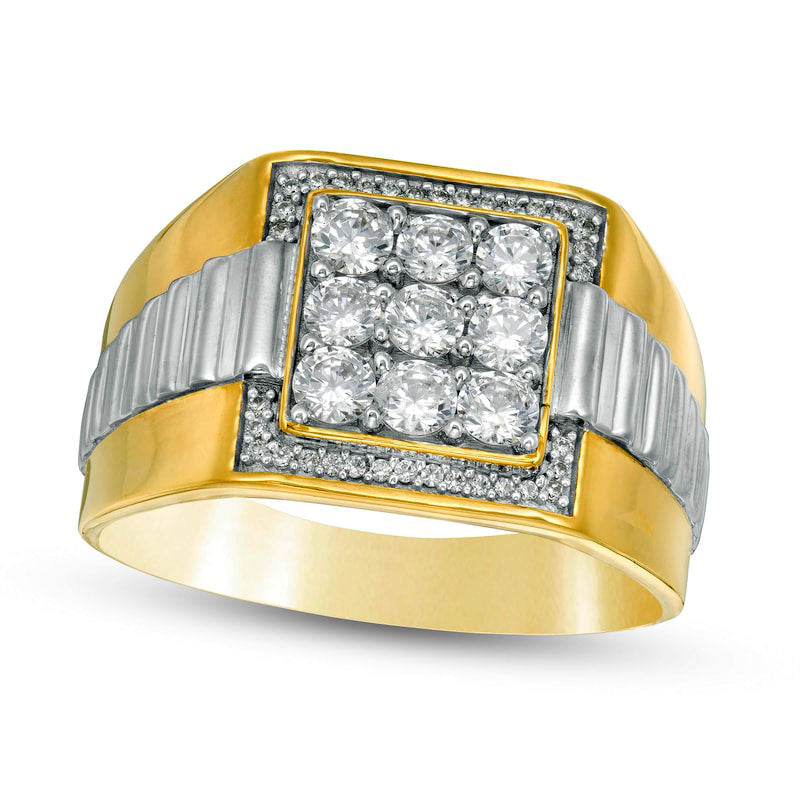 Image of ID 1 Men's 10 CT TW Square Composite Natural Diamond Ribbed Shank Ring in Solid 10K Two-Tone Gold