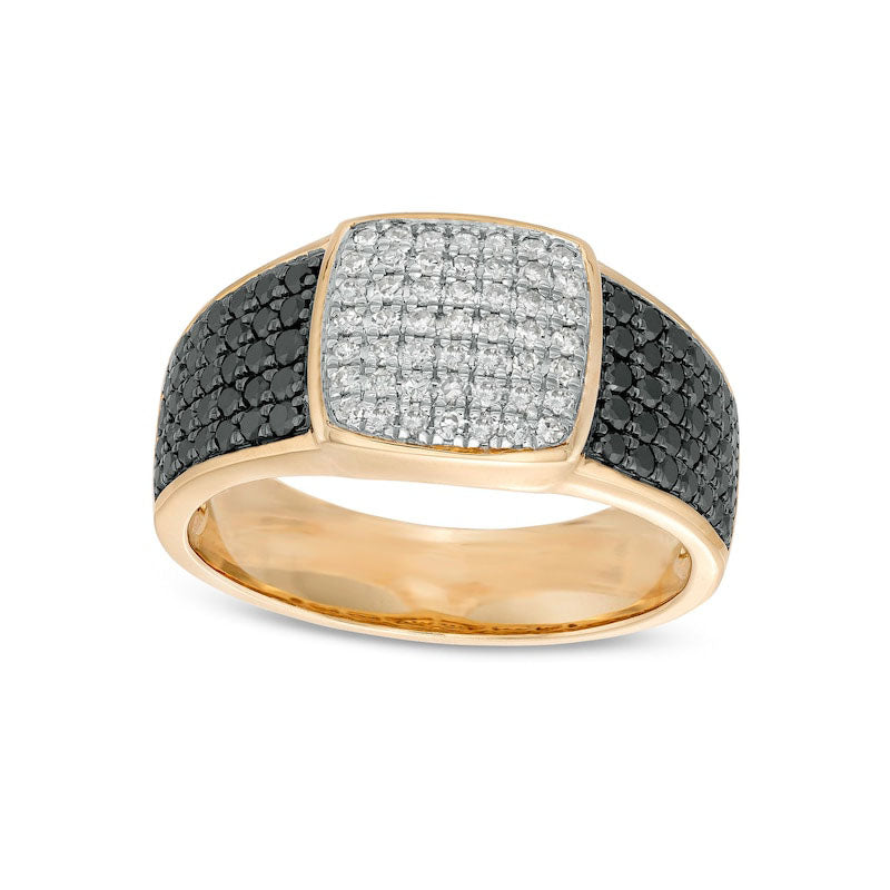 Image of ID 1 Men's 113 CT TW Cushion Composite Black Enhanced and White Natural Diamond Multi-Row Ring in Solid 10K Yellow Gold