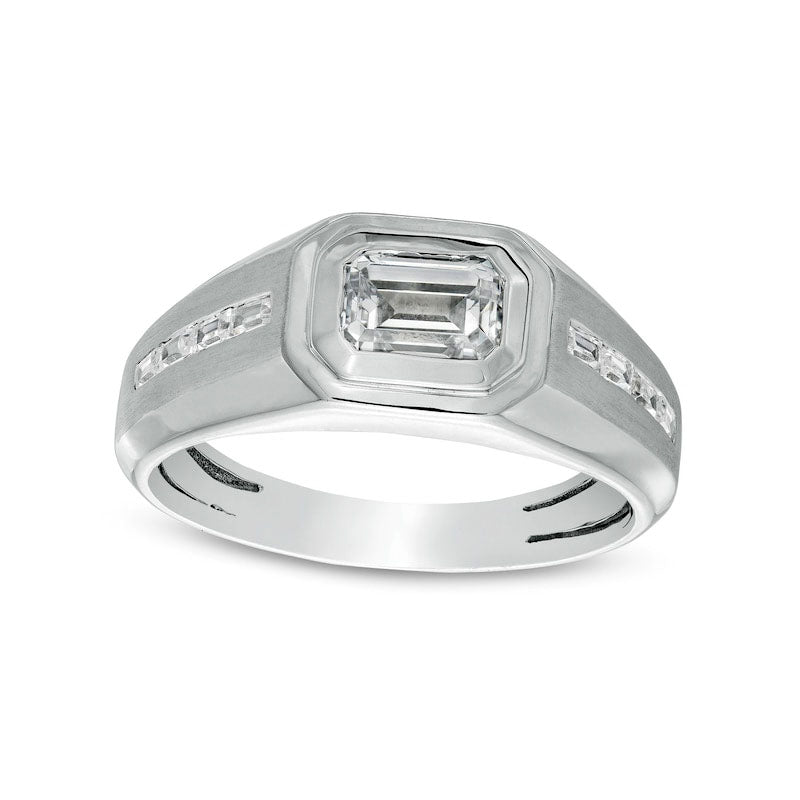 Image of ID 1 Men's 125 CT TW Emerald-Cut Natural Diamond Wedding Band in Solid 14K White Gold