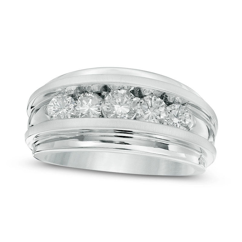 Image of ID 1 Men's 15 CT TW Natural Diamond Five Stone Wedding Band in Solid 14K White Gold