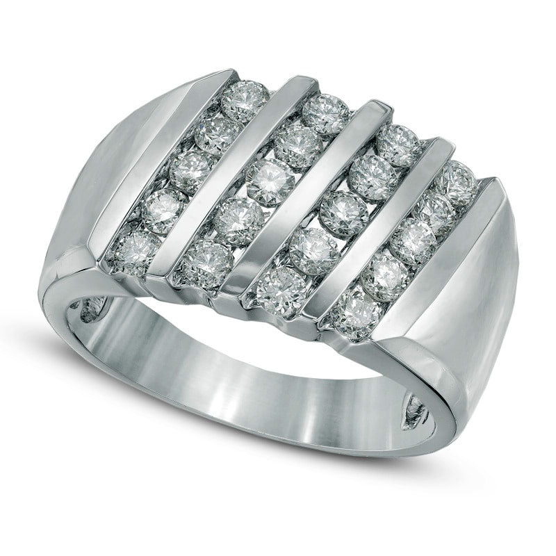 Image of ID 1 Men's 15 CT TW Natural Diamond Slant Four Row Ring in Solid 14K White Gold