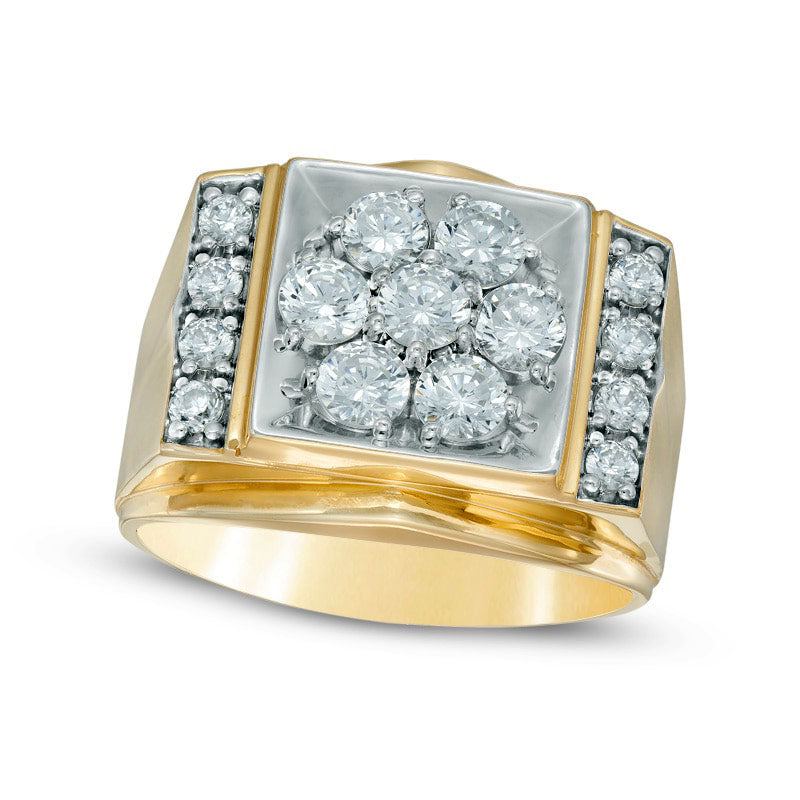 Image of ID 1 Men's 15 CT TW Natural Diamond Square Cluster Comfort Fit Ring in Solid 10K Two-Tone Gold