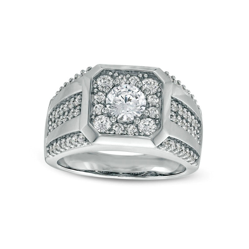 Image of ID 1 Men's 175 CT TW Certified Lab-Created Diamond Octagonal Frame Multi-Row Ring in Solid 14K White Gold (F/SI2)