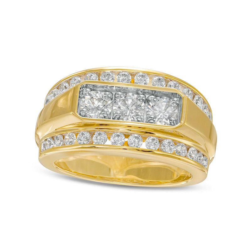 Image of ID 1 Men's 20 CT TW Certified Lab-Created Diamond Border Three Stone Ring in Solid 14K Gold (F/SI2)