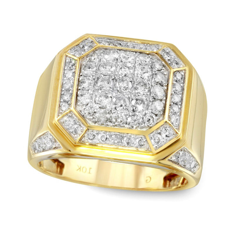 Image of ID 1 Men's 20 CT TW Composite Natural Diamond Octagon Ring in Solid 10K Yellow Gold - Size 10