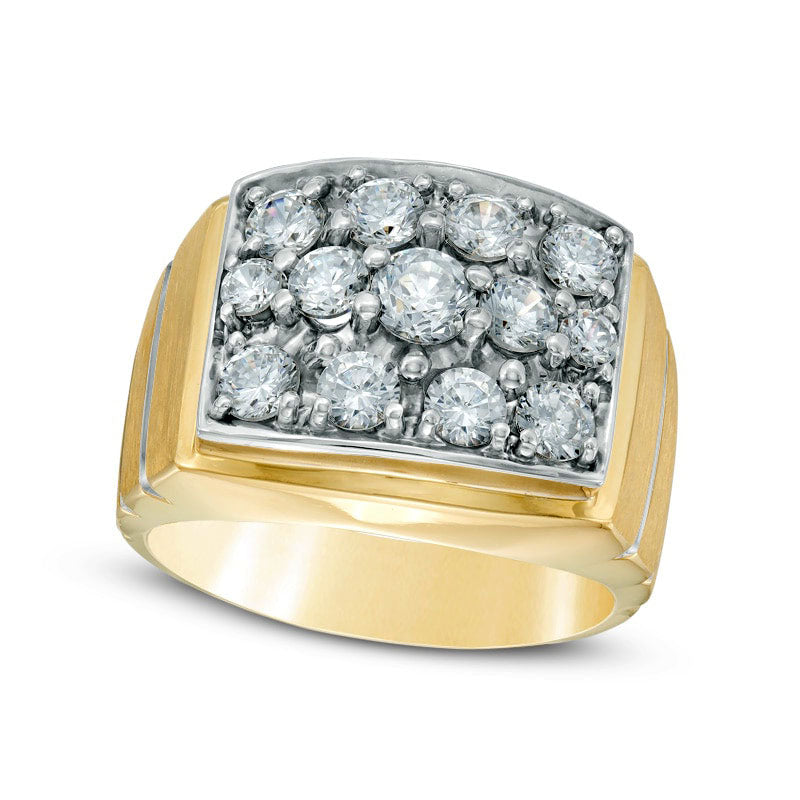 Image of ID 1 Men's 20 CT TW Natural Diamond Square Cluster Comfort Fit Ring in Solid 10K Yellow Gold