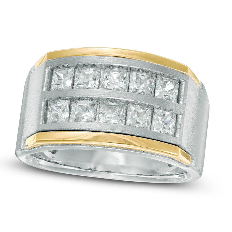 Image of ID 1 Men's 20 CT TW Square-Cut Natural Diamond Two Row Comfort Fit Band in Solid 14K Two-Tone Gold
