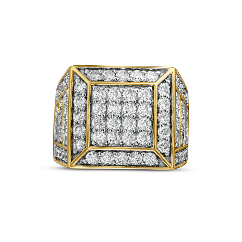 Image of ID 1 Men's 30 CT TW Square Composite Natural Diamond Pyramid Frame Horizontal Triple Frame Border Shank Ring in Solid 10K Yellow Gold