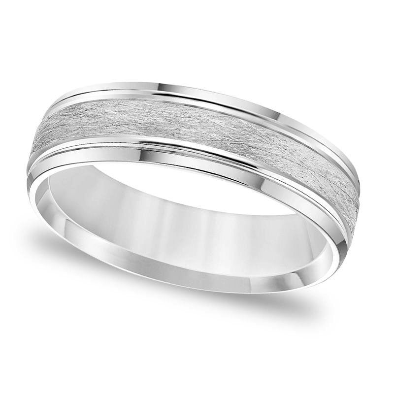 Image of ID 1 Men's 60mm Comfort-Fit Brushed Grooved Edge Wedding Band in Solid 14K White Gold