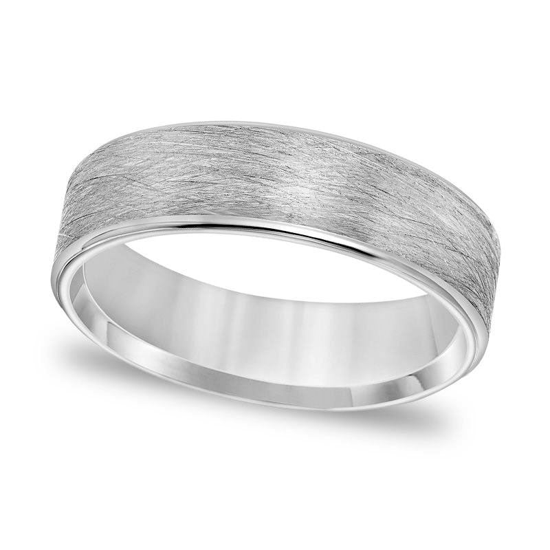 Image of ID 1 Men's 60mm Comfort-Fit Brushed Wire-Textured Wedding Band in Solid 14K White Gold
