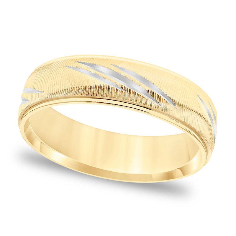 Image of ID 1 Men's 60mm Comfort-Fit Swiss-Cut Etched Wedding Band in Solid 14K Gold