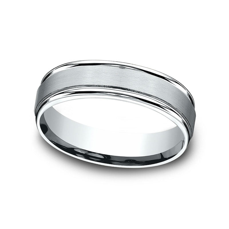 Image of ID 1 Men's 60mm Satin Finish Stepped Edge Comfort-Fit Wedding Band in Solid 10K White Gold