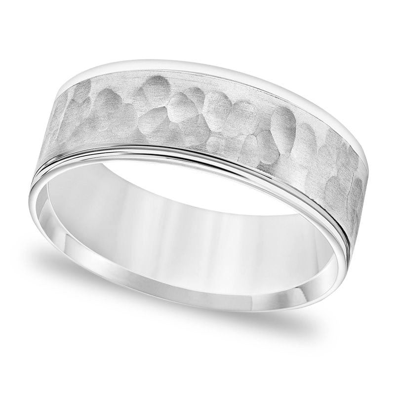 Image of ID 1 Men's 75mm Comfort-Fit Brushed Hammered Wedding Band in Solid 14K White Gold