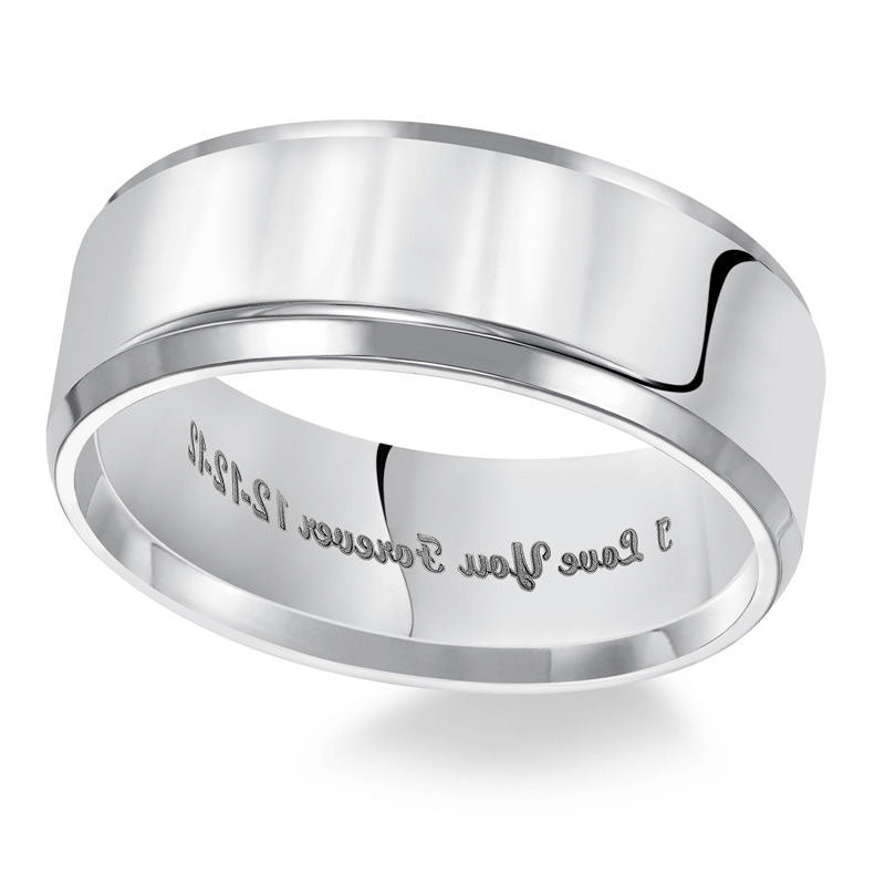 Image of ID 1 Men's 80mm Engraved Comfort Fit Wedding Band in Solid 14K White Gold (25 Characters)