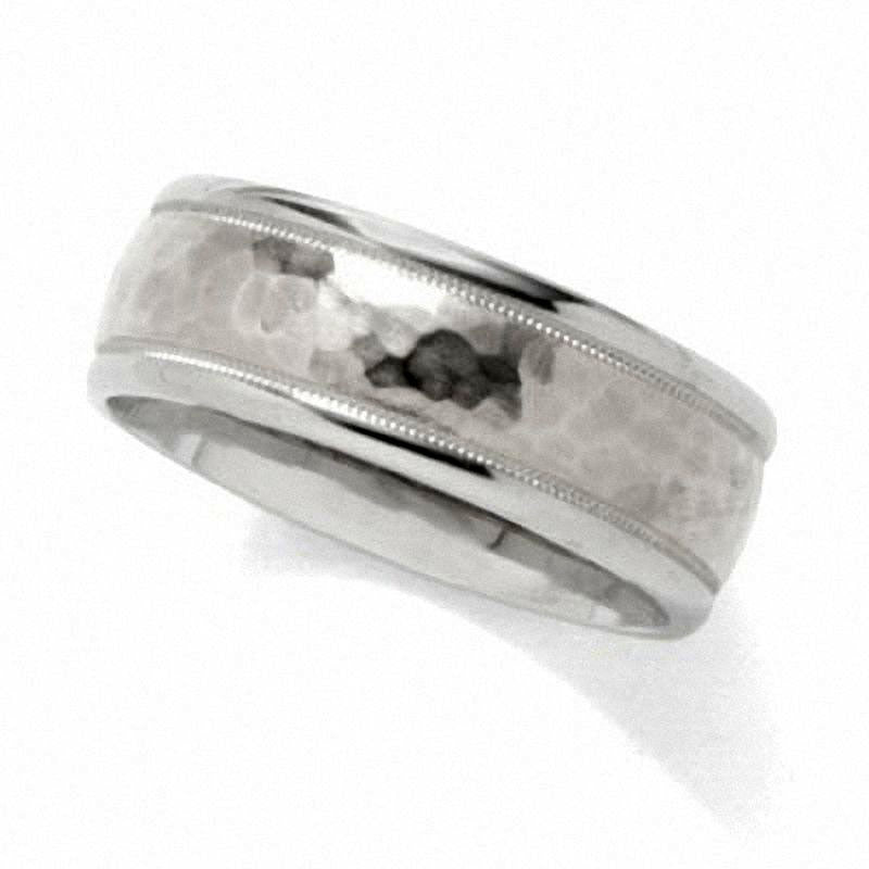 Image of ID 1 Men's 80mm Hammered Wedding Band in Solid 14K White Gold