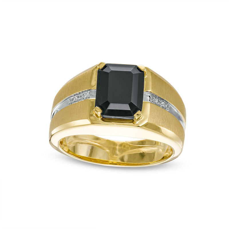 Image of ID 1 Men's Cushion-Cut Onyx and Natural Diamond Accent Inlay Ring in Solid 10K Two-Tone Gold