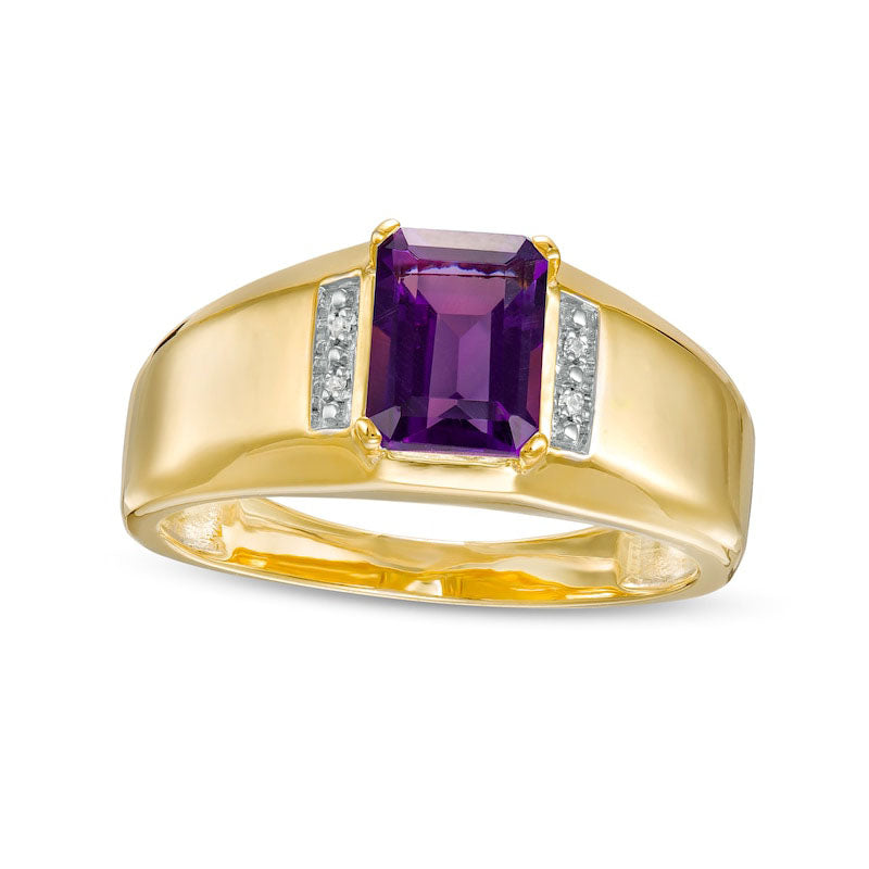 Image of ID 1 Men's Emerald-Cut Amethyst and Natural Diamond Accent Collar Ring in Solid 10K Yellow Gold