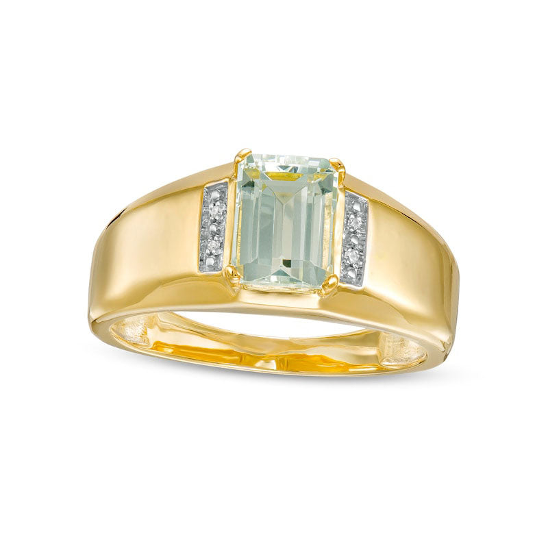 Image of ID 1 Men's Emerald-Cut Aquamarine and Natural Diamond Accent Collar Ring in Solid 10K Yellow Gold