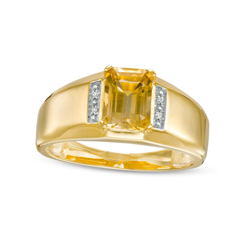 Image of ID 1 Men's Emerald-Cut Citrine and Natural Diamond Accent Collar Ring in Solid 10K Yellow Gold
