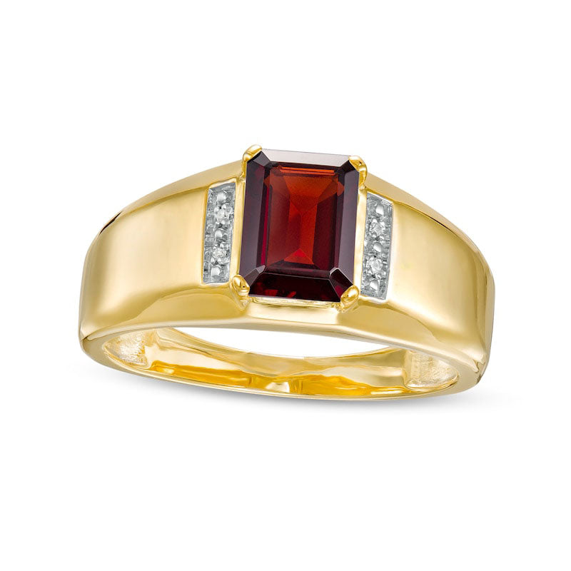 Image of ID 1 Men's Emerald-Cut Garnet and Natural Diamond Accent Collar Ring in Solid 10K Yellow Gold