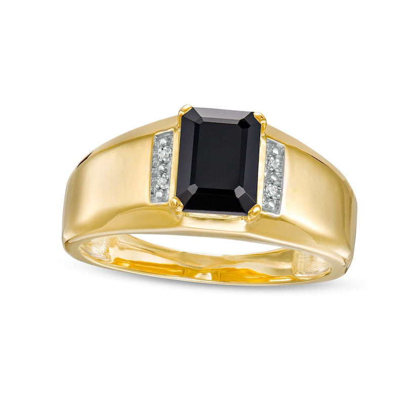 Image of ID 1 Men's Emerald-Cut Onyx and Natural Diamond Accent Collar Ring in Solid 10K Yellow Gold