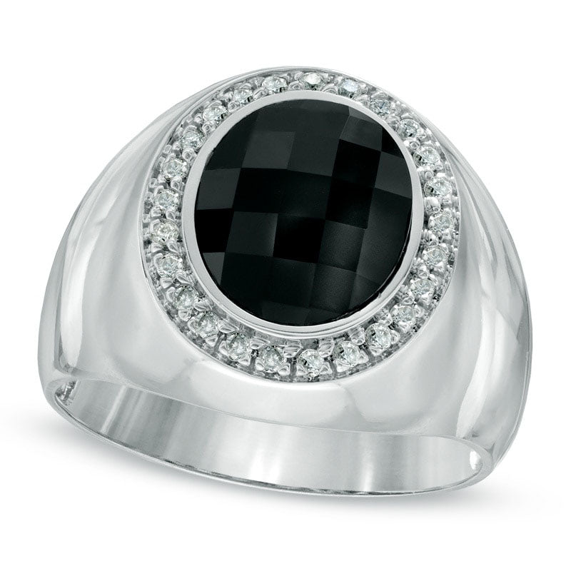 Image of ID 1 Men's Oval Onyx and 025 CT TW Natural Diamond Frame Ring in Solid 10K White Gold