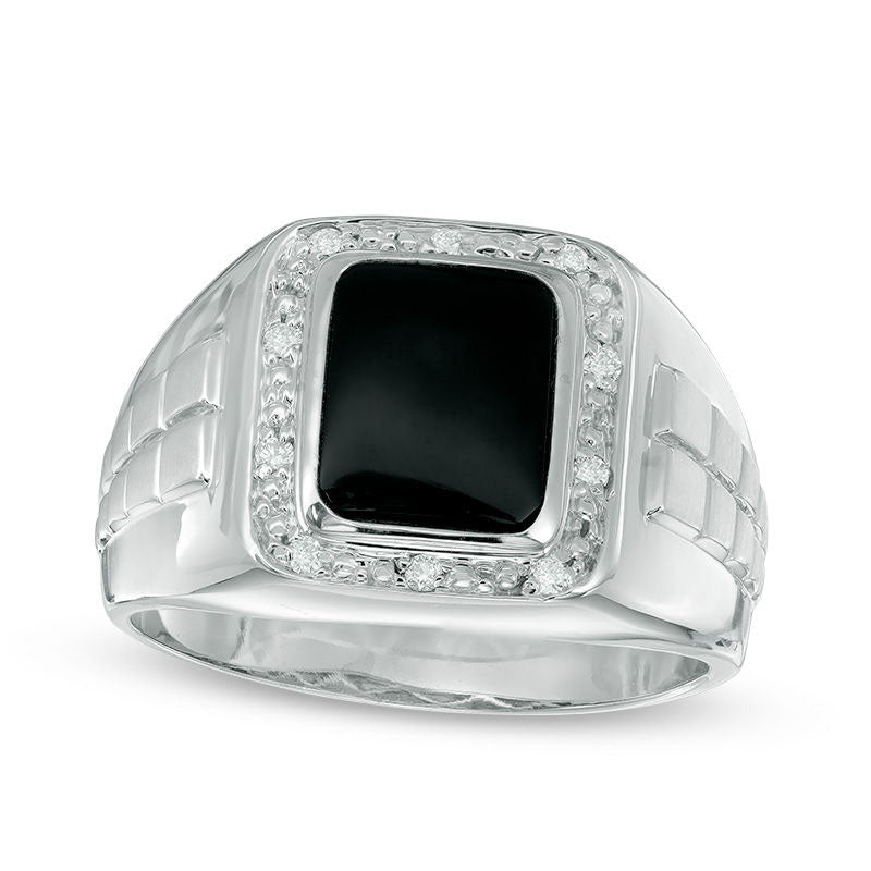 Image of ID 1 Men's Rectangular Onyx and 010 CT TW Natural Diamond Ring in Solid 10K White Gold