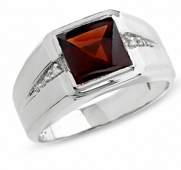 Image of ID 1 Men's Square Garnet Ring in 14K White Gold with Diamond Accents