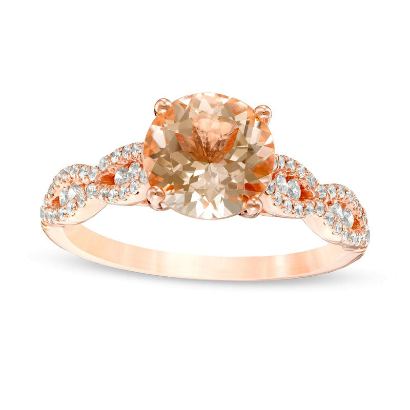 Image of ID 1 Morganite and 033 CT TW Natural Diamond Braid Engagement Ring in Solid 14K Rose Gold