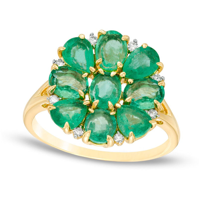 Image of ID 1 Multi-Shaped Emerald and 005 CT TW Natural Diamond Flower Ring in Solid 10K Yellow Gold