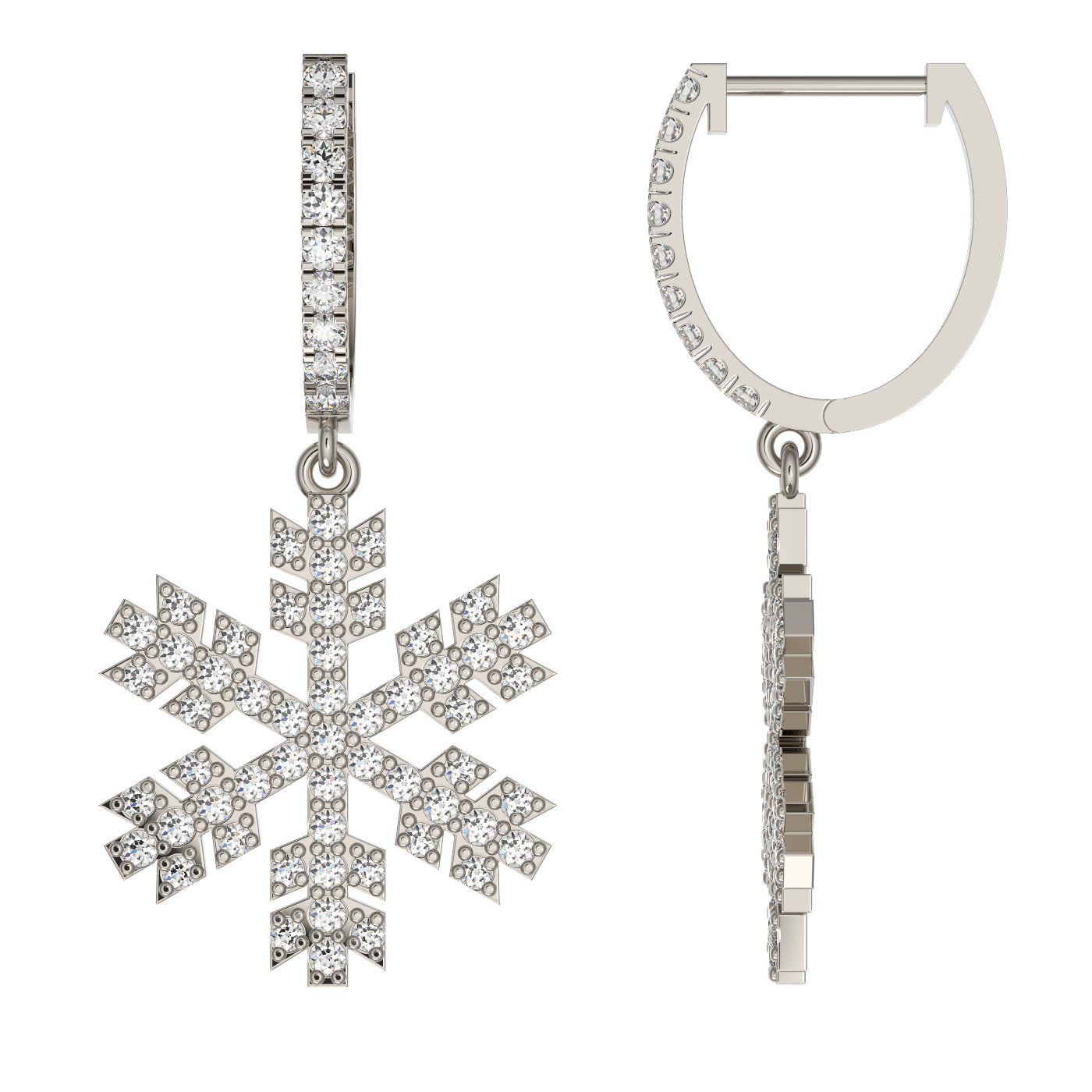 Image of ID 1 Natural 10 CT Diamond Snowflake Earrings in 14K White Gold Christmas Gift Jewelry