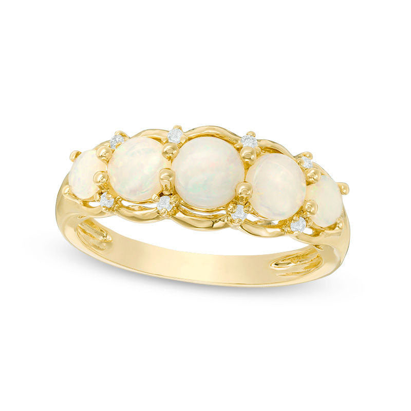 Image of ID 1 Opal and Natural Diamond Accent Five Stone Ring in Solid 14K Gold
