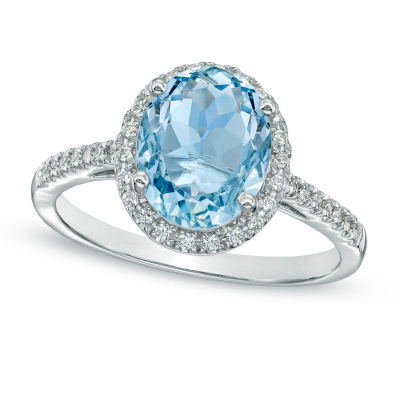 Image of ID 1 Oval Aquamarine and 020 CT TW Natural Diamond Frame Engagement Ring in Solid 10K White Gold