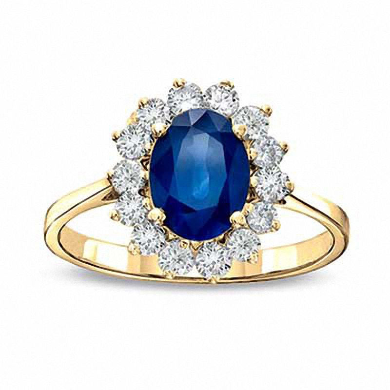 Image of ID 1 Oval Blue Sapphire and 033 CT TW Natural Diamond Engagement Ring in Solid 14K Gold