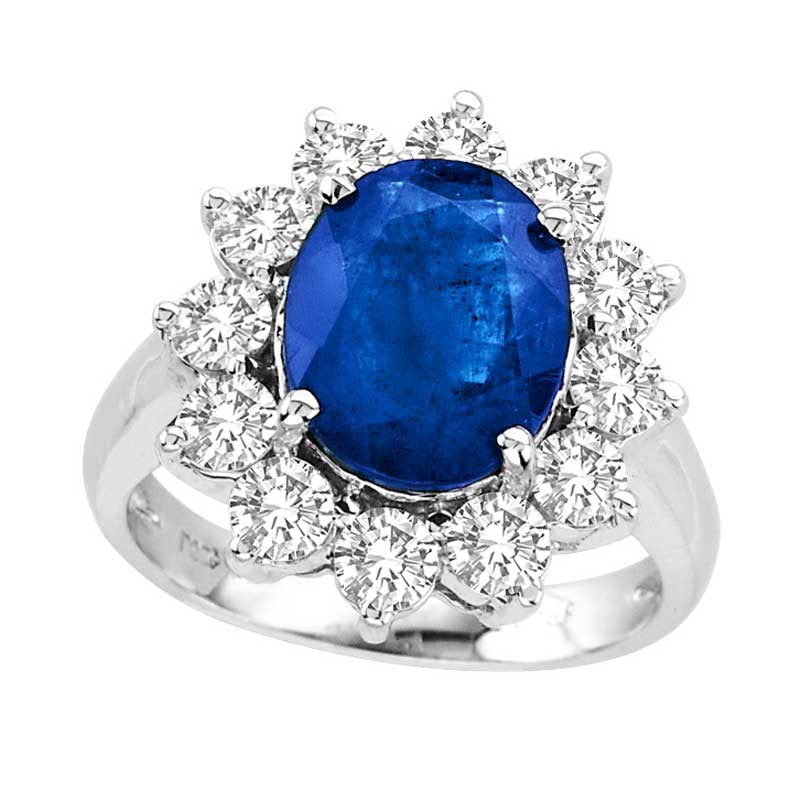 Image of ID 1 Oval Blue Sapphire and 15 CT TW Natural Diamond Ring in Solid 14K White Gold