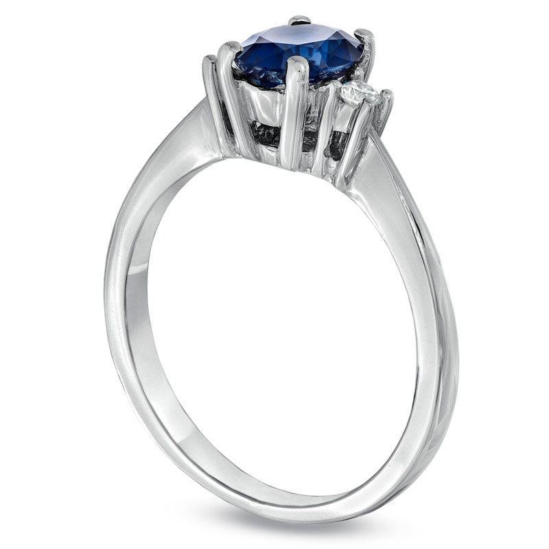Image of ID 1 Oval Blue Sapphire and Natural Diamond Accent Engagement Ring in Solid 14K White Gold