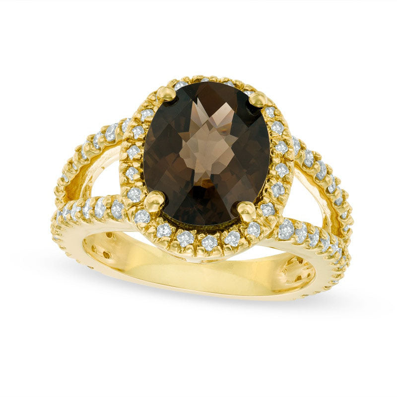 Image of ID 1 Oval Brown Quartz and 088 CT TW Natural Diamond Frame Ring in Solid 14K Gold